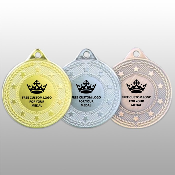 PACK OF 100 BULK BUY 50MM GOLD, SILVER OR BRONZE MEDALS, RIBBON AND CUSTOM LOGO **AMAZING VALUE**